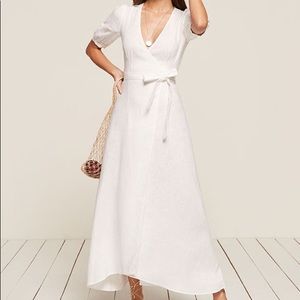 Reformation white linen maxi dress.